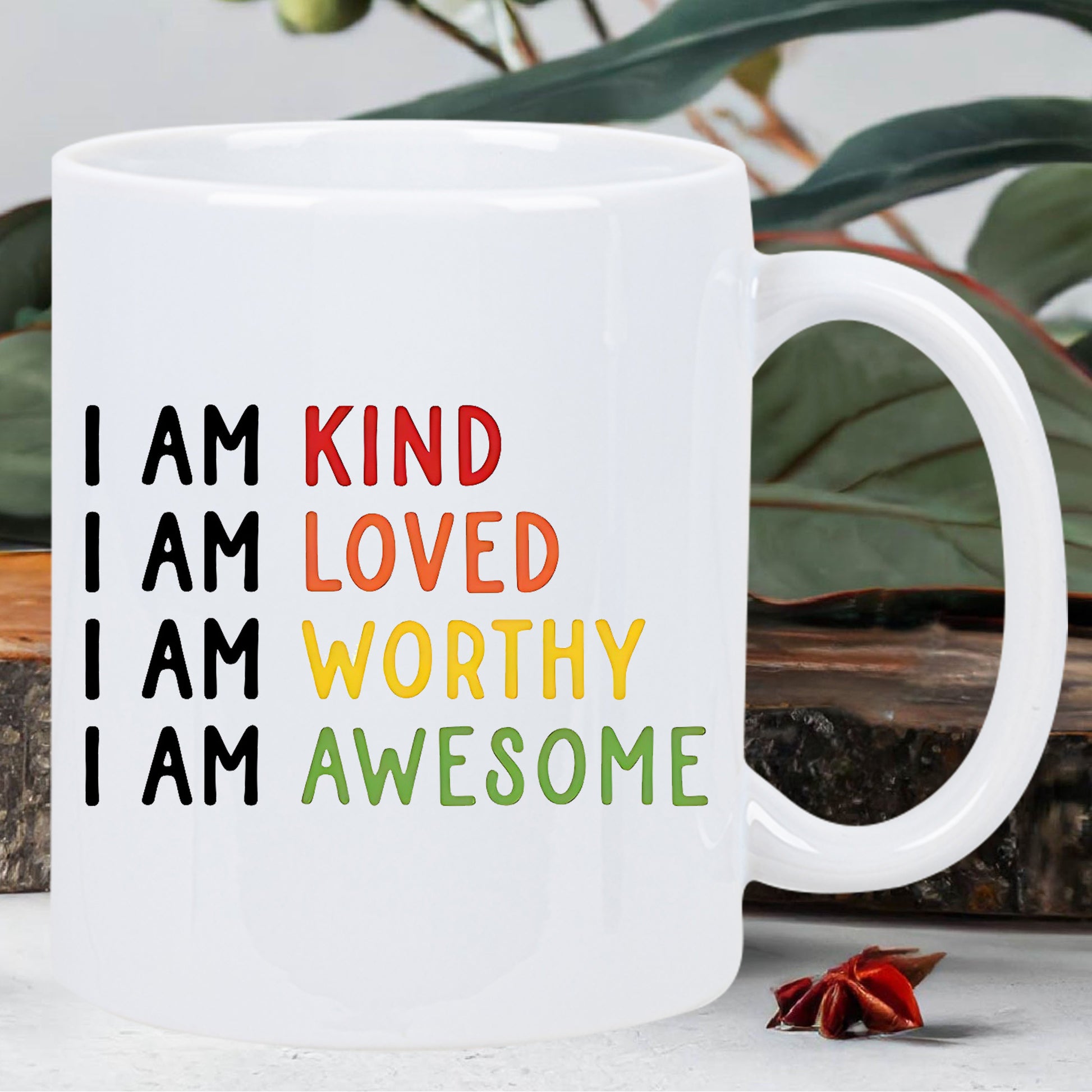 Tailorly White Ceramic 11 oz Mug - motivational text "i am motivational"
