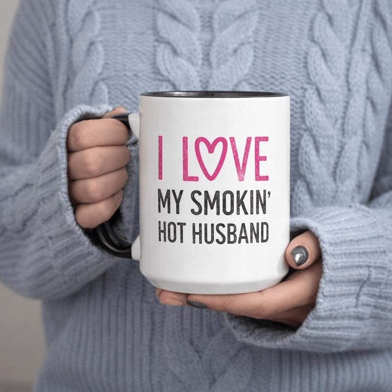 Tailorly Black Accent 11 oz Mug - i love my smokin hot husband text