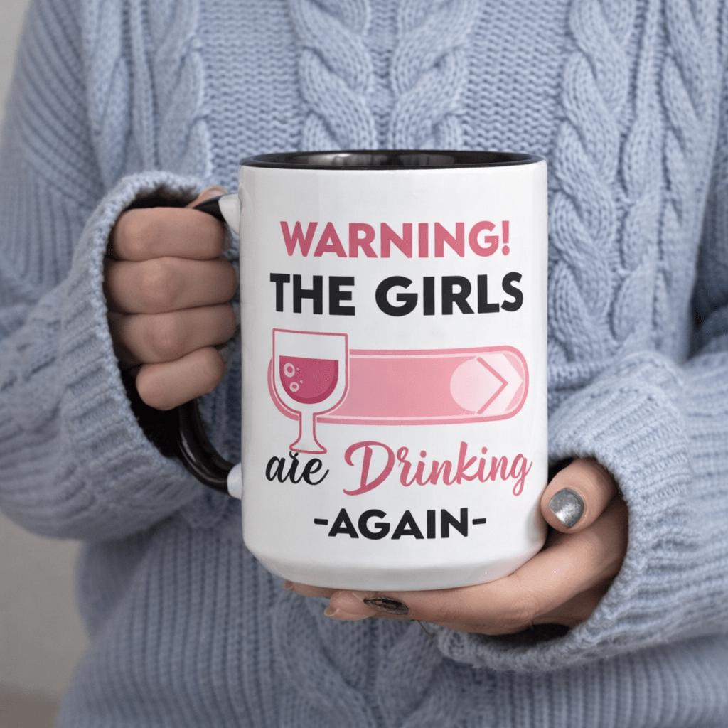 Tailorly Black Accent 11 oz Mug - warning are drinking again mug funny gift 11oz printed ceramic mug ceramic mugs reusable drinkware gradient witches