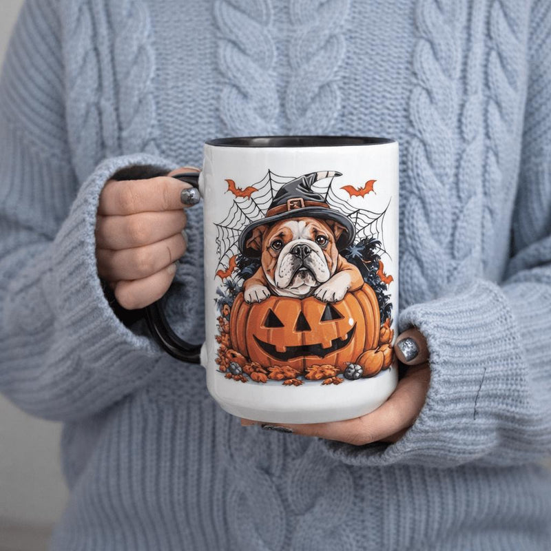 Tailorly Black Accent 11 oz Mug - spooky bulldog pumpkin halloween
