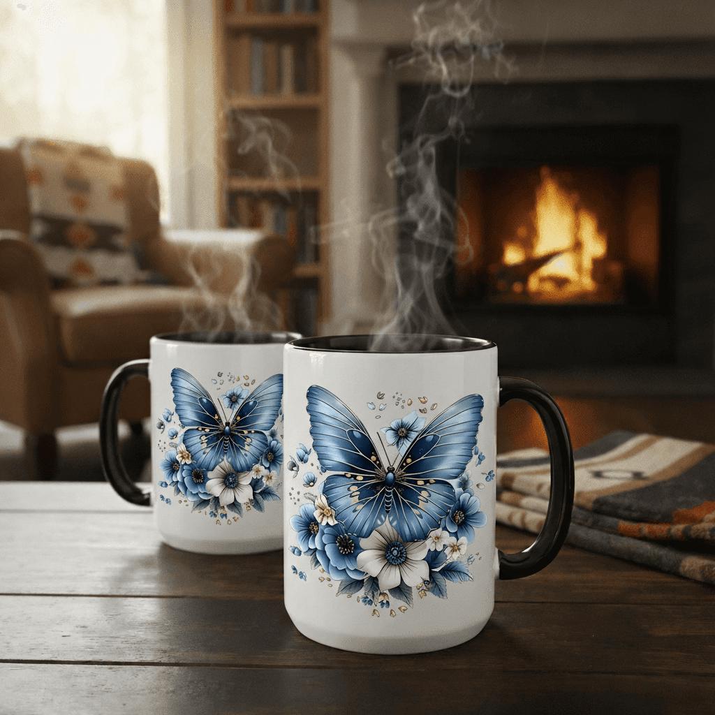Tailorly Black Accent 11 oz Mug - beautiful blue floral coffee mug set for cozy 11oz printed ceramic mug mug coffee mugs drinking cups artistic