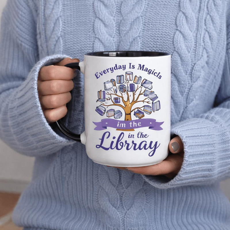 Tailorly Black Accent 11 oz Mug - this 11oz ceramic mug features book lovers showcasing everyday is magic it with a black handle and is ideal for