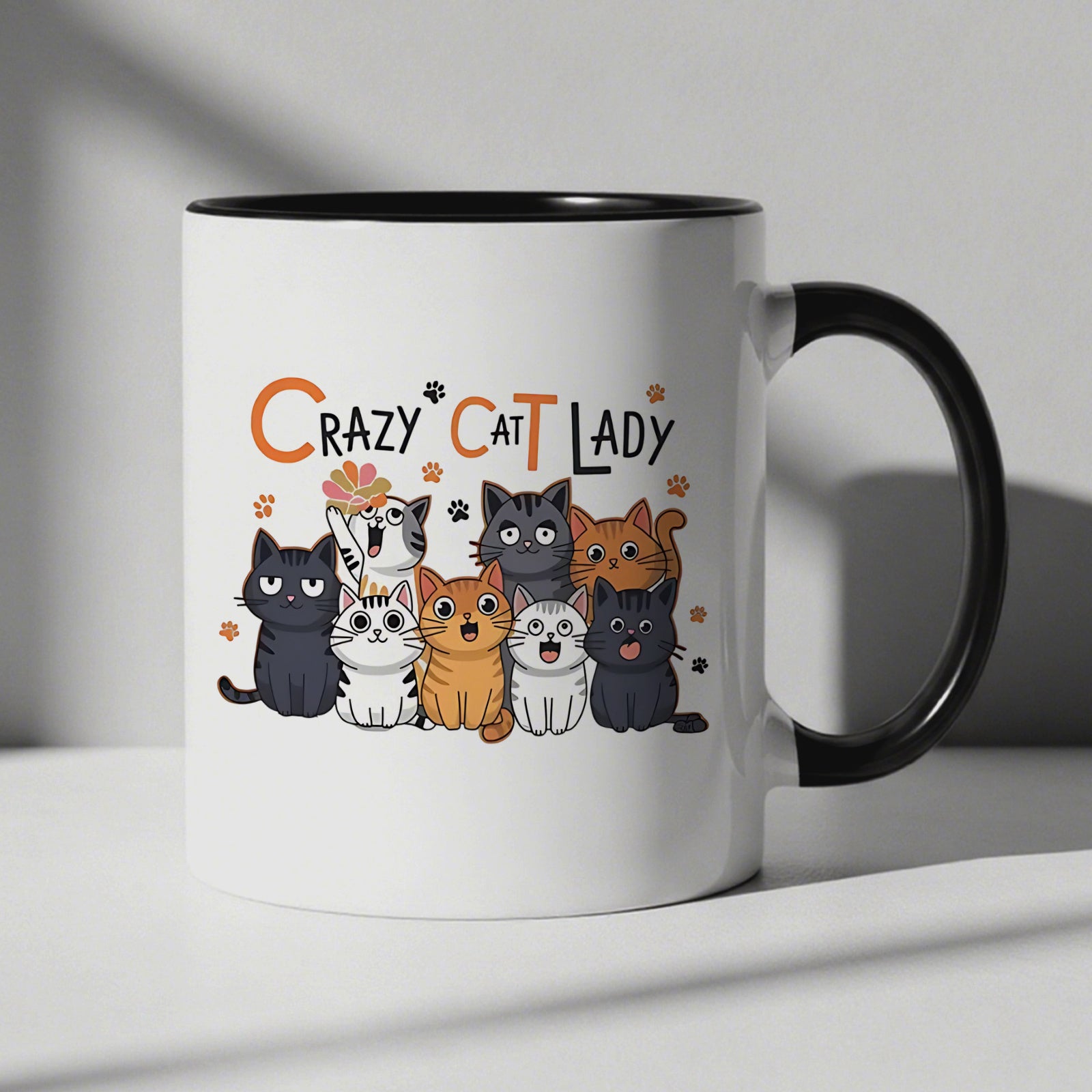 Tailorly Black Accent 11 oz Mug - cute cartoon cats with floral and text elements
