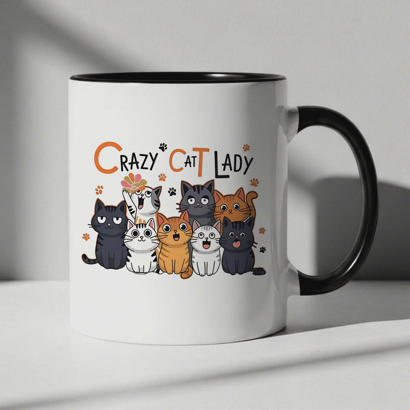 Tailorly Black Accent 11 oz Mug - cute cartoon cats with floral and text elements