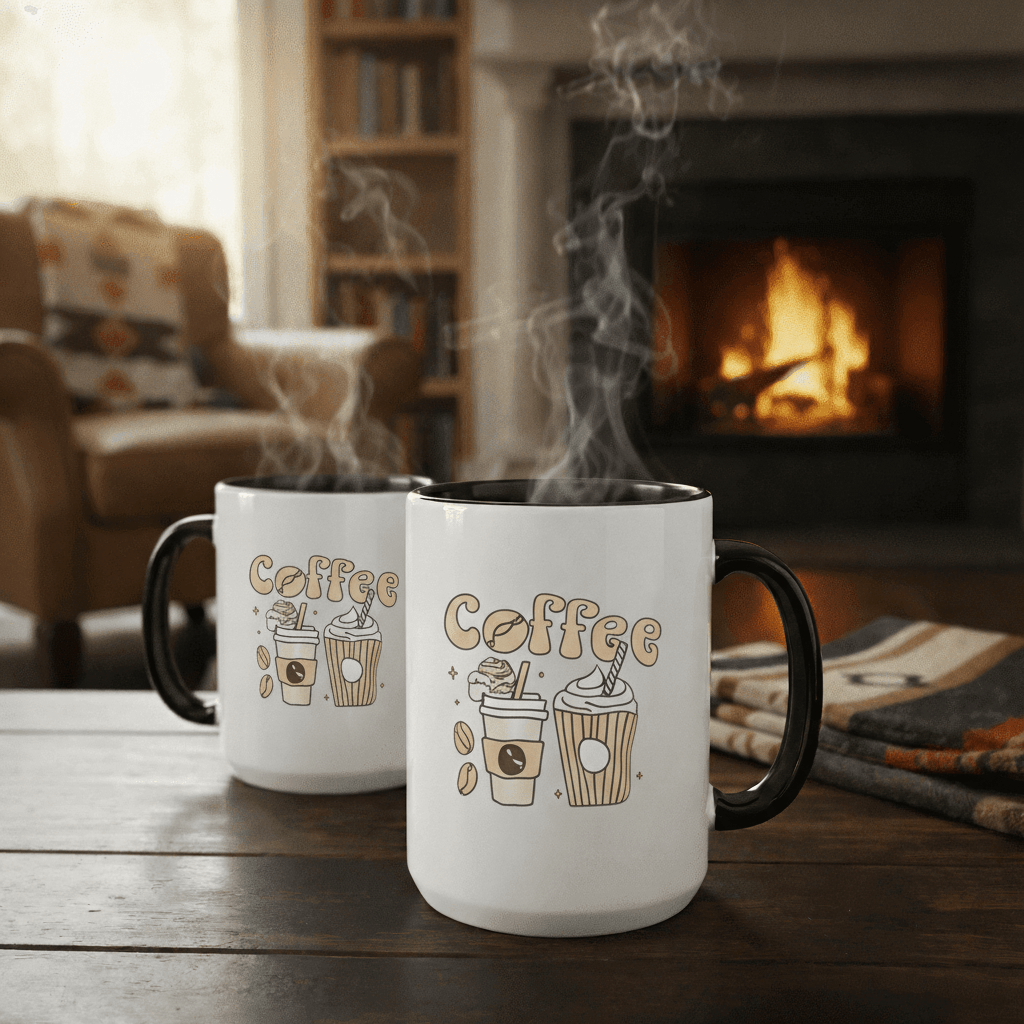 Tailorly Black Accent 11 oz Mug - warm coffee atmosphere text