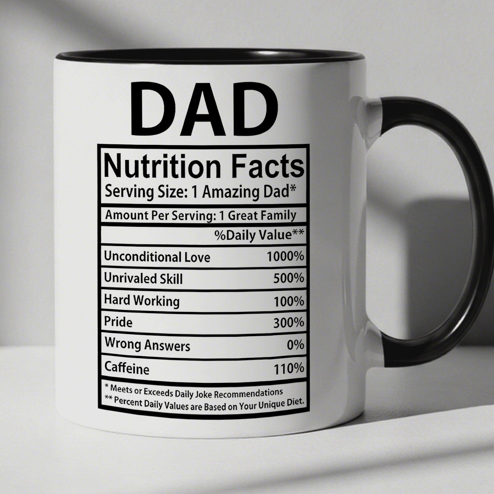 Tailorly Black Accent 11 oz Mug - nutrition facts coffee mug text and design