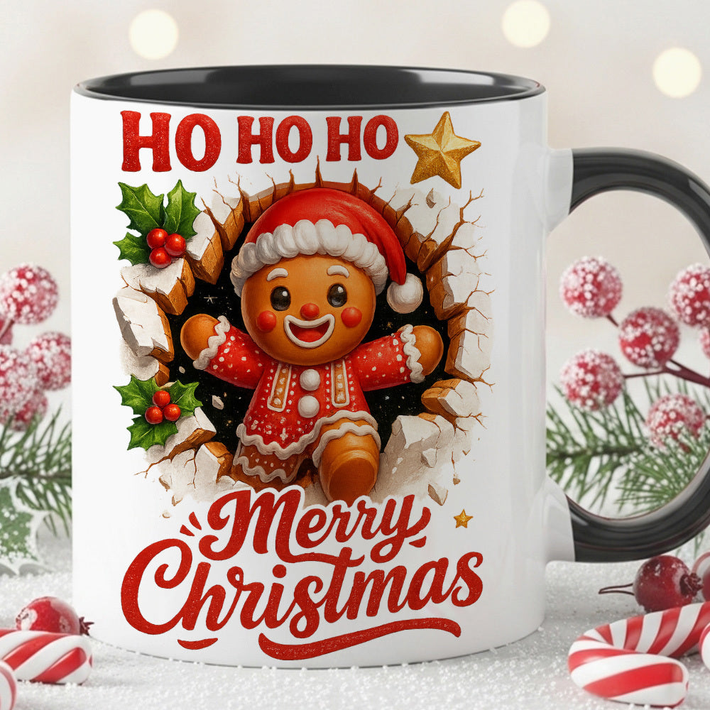 Tailorly Black Accent 11 oz Mug - gingerbread with santa hat holly festive christmas cup cute gingerbread design