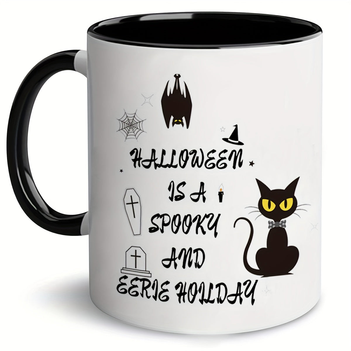 Tailorly Black Accent 11 oz Mug - black cat， halloween theme， spooky， holiday， halloween celebrations