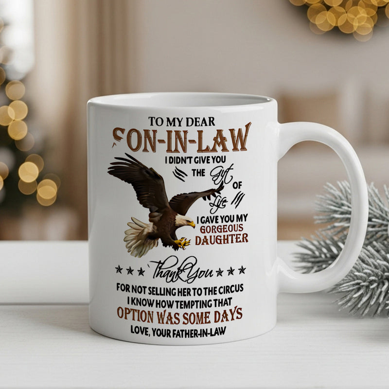 Tailorly White Ceramic 11 oz Mug - text about son in law