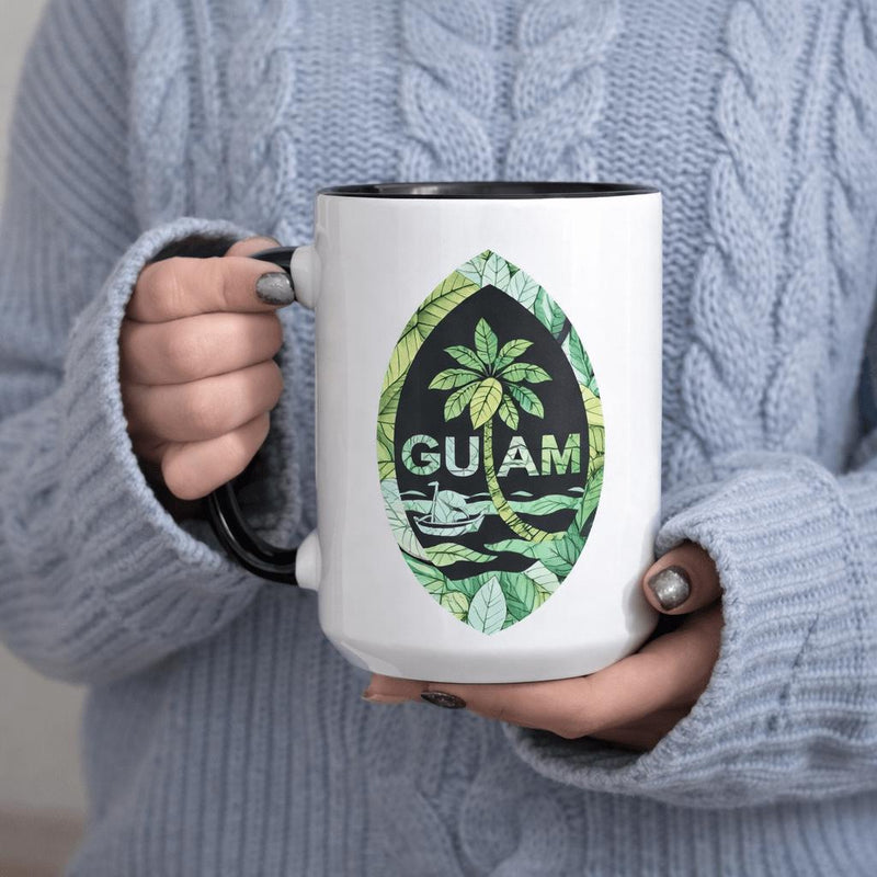Tailorly Black Accent 11 oz Mug - guams trees and beach