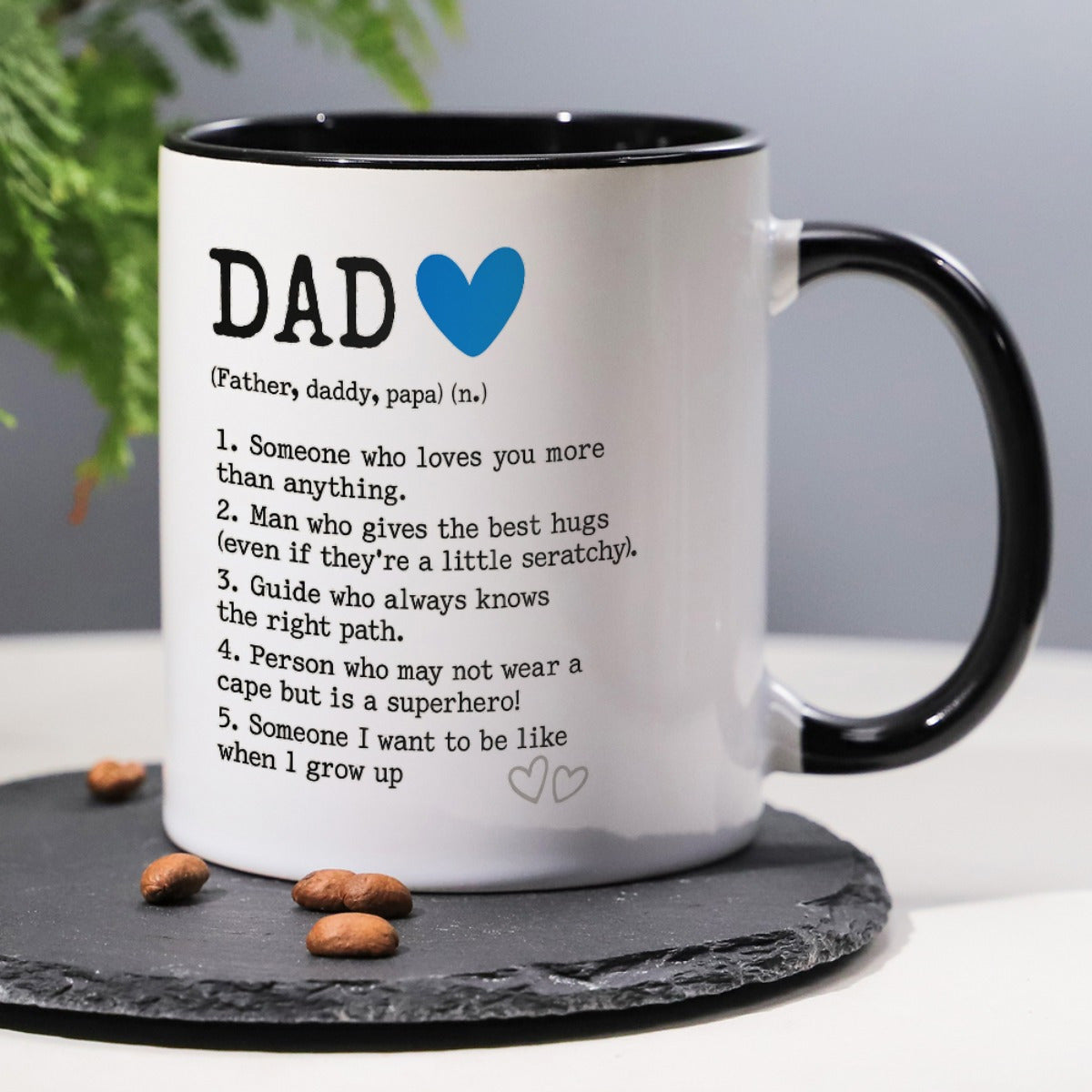 Tailorly Black Accent 11 oz Mug - funny dad definition text with blue heart