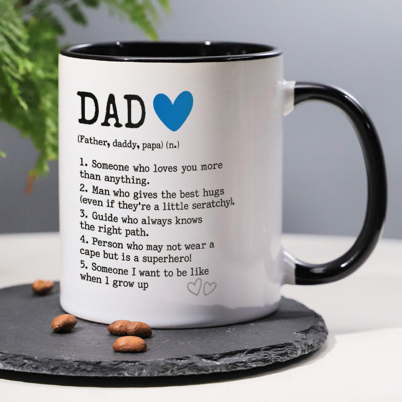 Tailorly Black Accent 11 oz Mug - funny dad definition text with blue heart