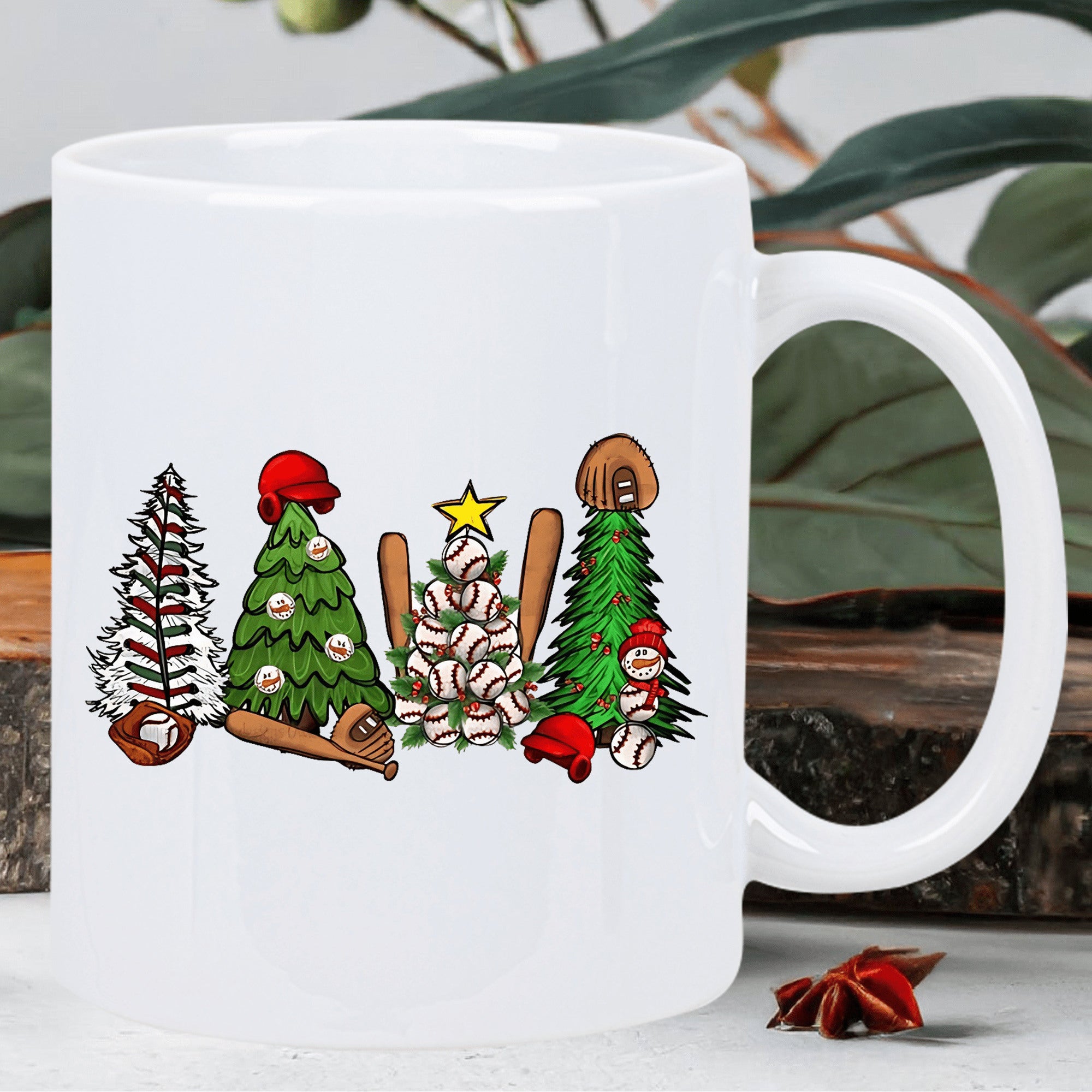 Tailorly White Ceramic 11 oz Mug - baseball themed