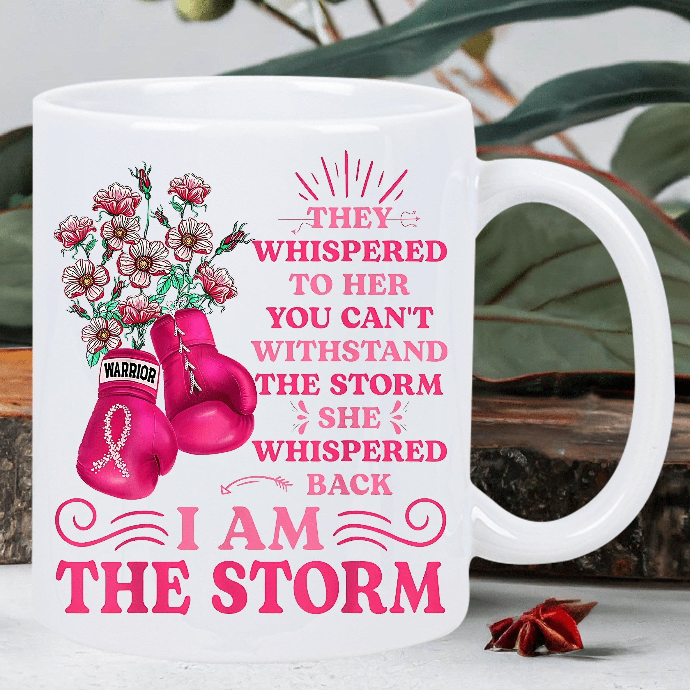 Tailorly White Ceramic 11 oz Mug - i am breast awareness with bc ribbon