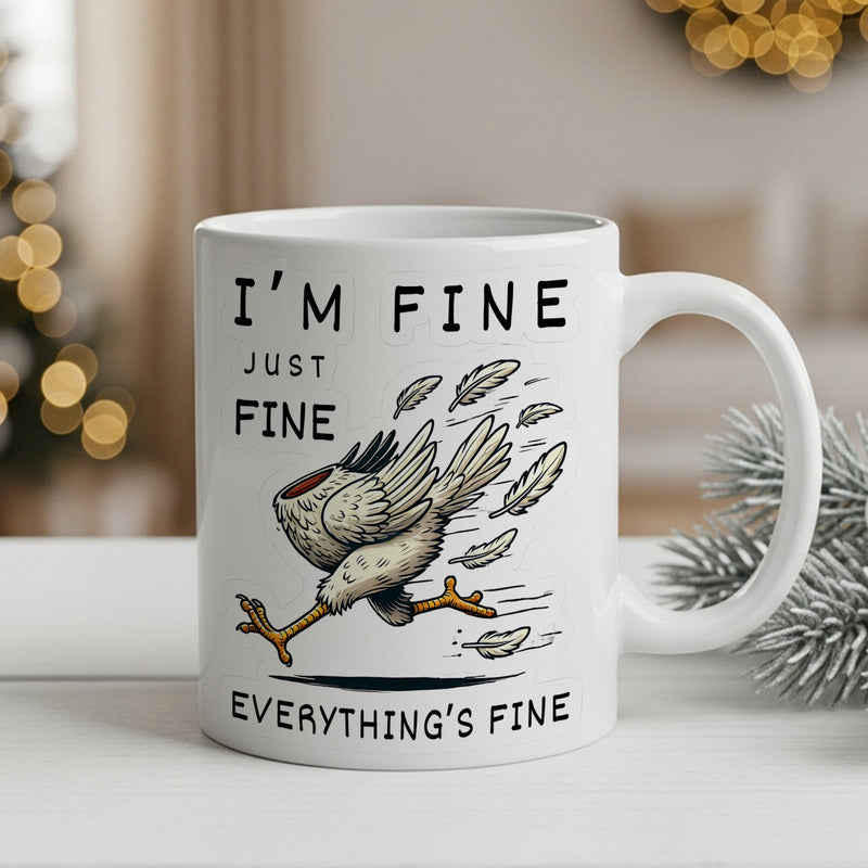 Tailorly White Ceramic 11 oz Mug - humorous pine with winged pine cone and text