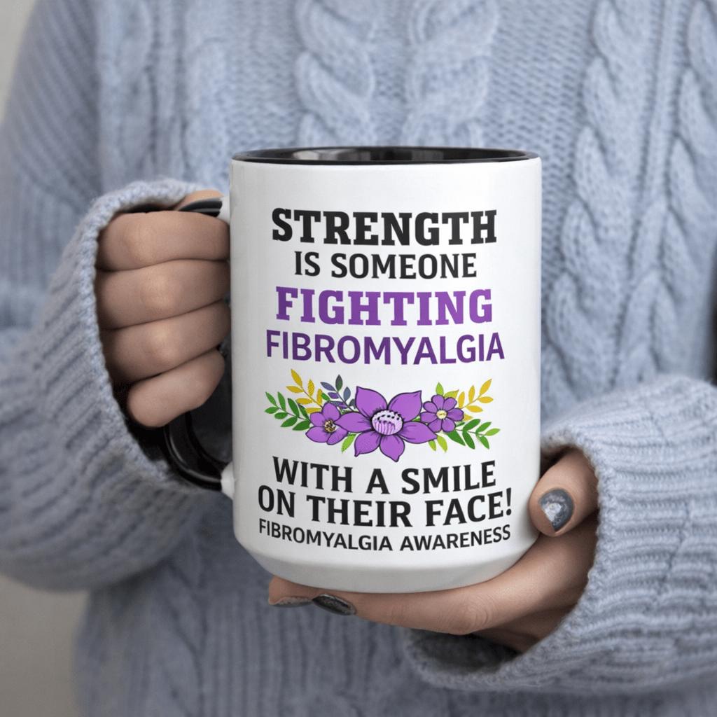 Tailorly Black Accent 11 oz Mug - strength is fighting with on their face awareness