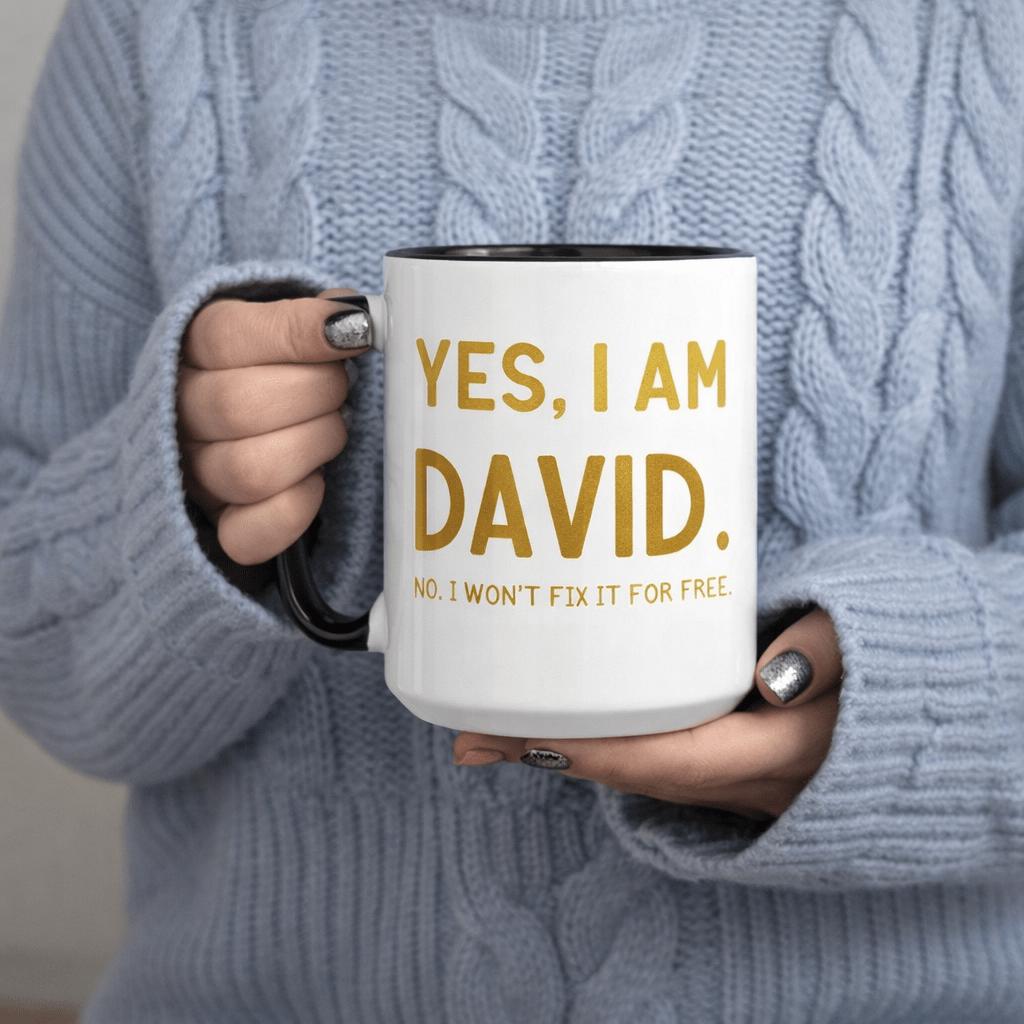 Tailorly Black Accent 11 oz Mug - david no i fix it for free text