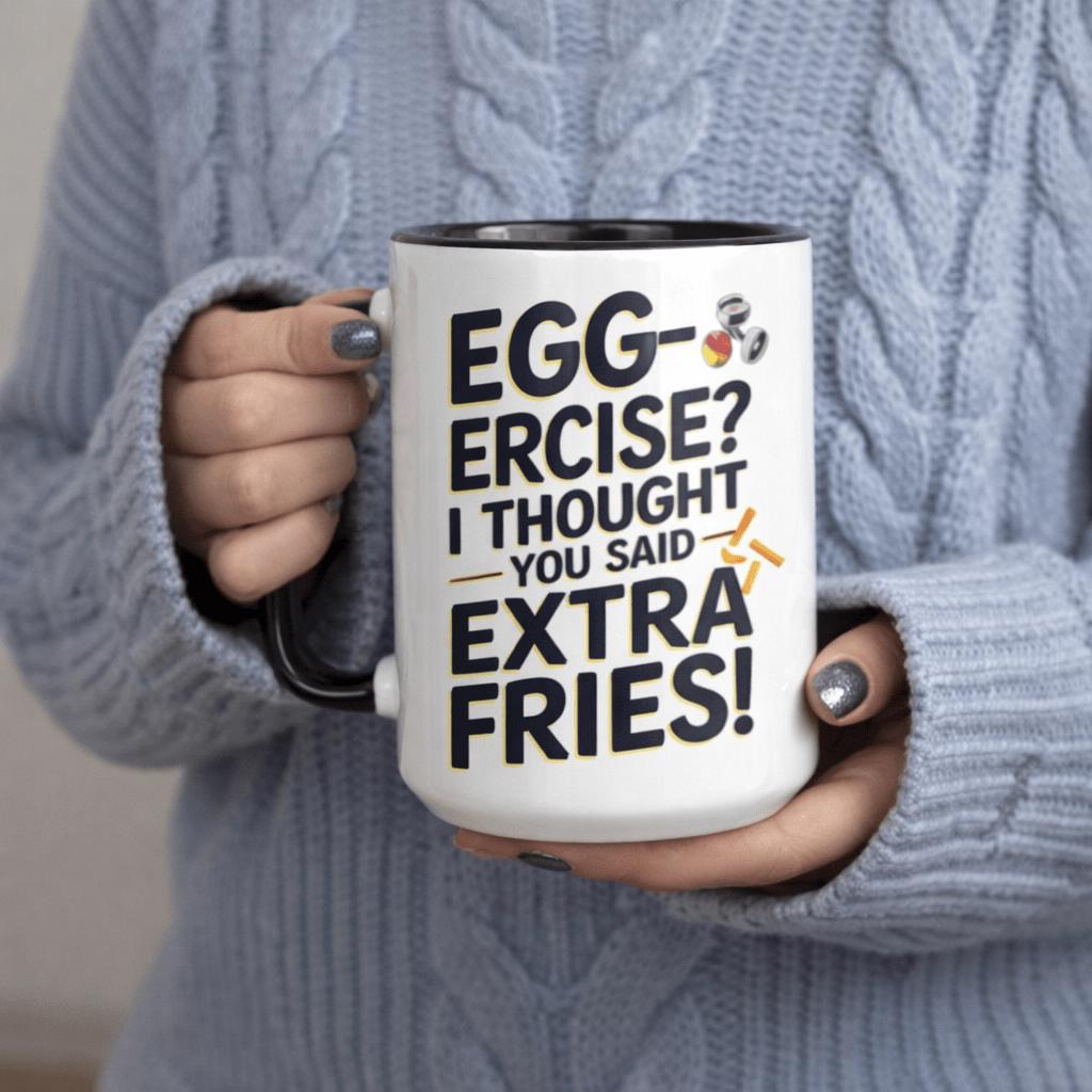 Tailorly Black Accent 11 oz Mug - egg ercise i extra fries mug 11oz printed ceramic mug scratch resistant print drinking cups abstract coworkers