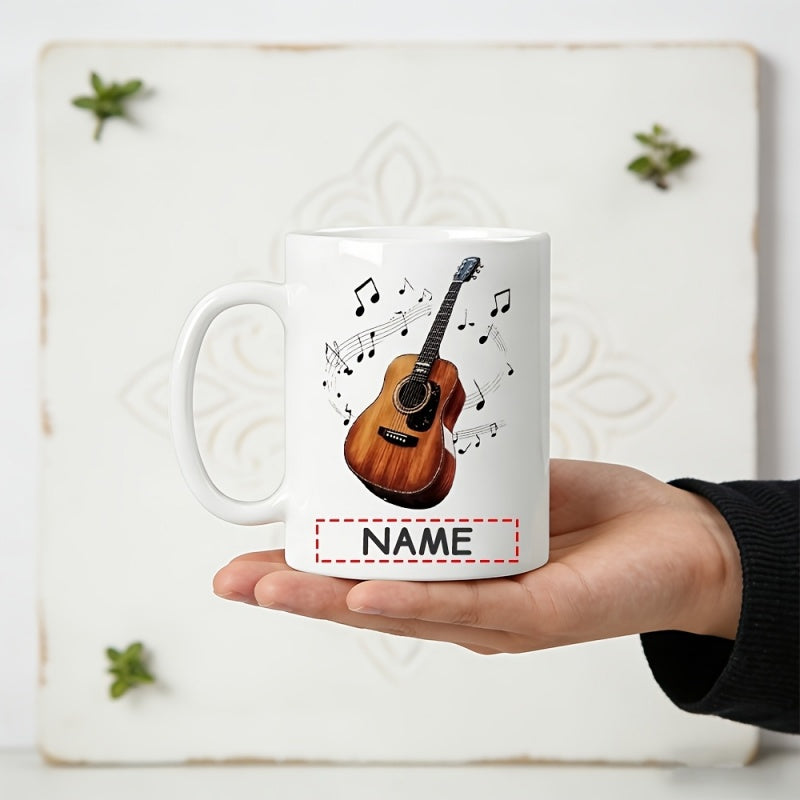 Tailorly White Ceramic 11 oz Mug - guitar and music notes