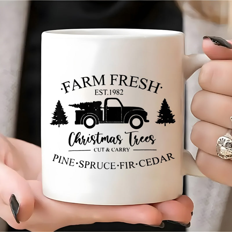 Tailorly White Ceramic 11 oz Mug - christmas tree with pine， fir， and cedar
