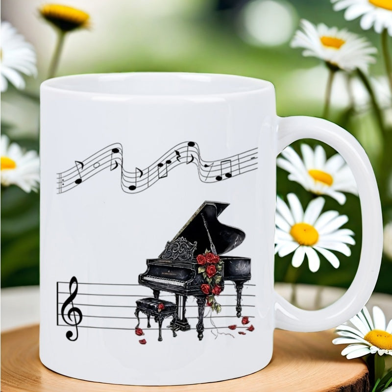 Tailorly White Ceramic 11 oz Mug - musical notes and instruments