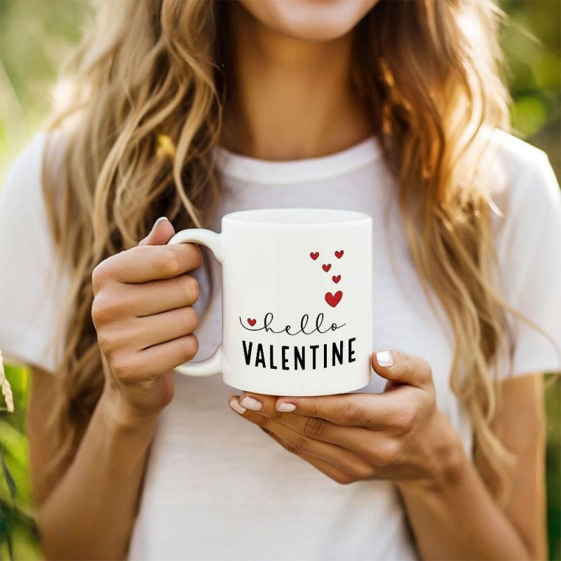 Tailorly White Ceramic 11 oz Mug - red heart pattern