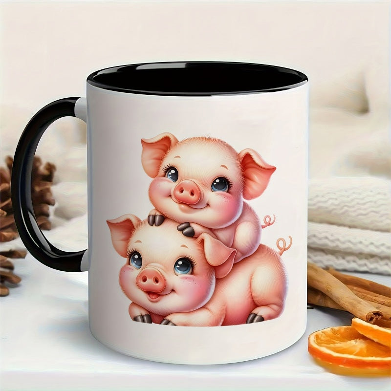 Tailorly Black Accent 11 oz Mug - two pink hugging cartoon characters