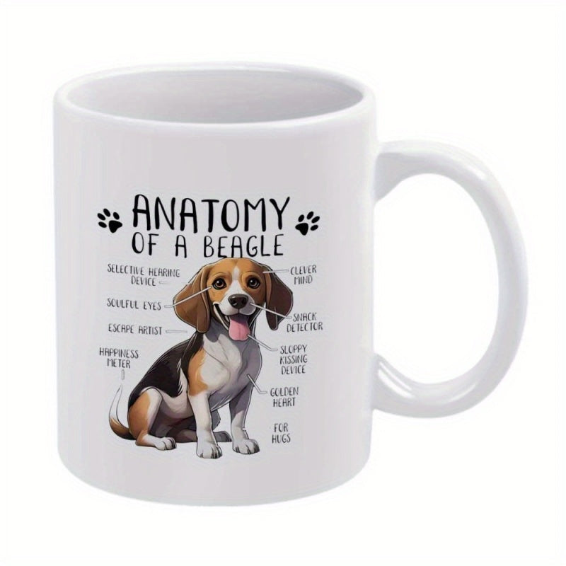 Tailorly White Ceramic 11 oz Mug - beagle anatomy with facial labels eyes nose tongue