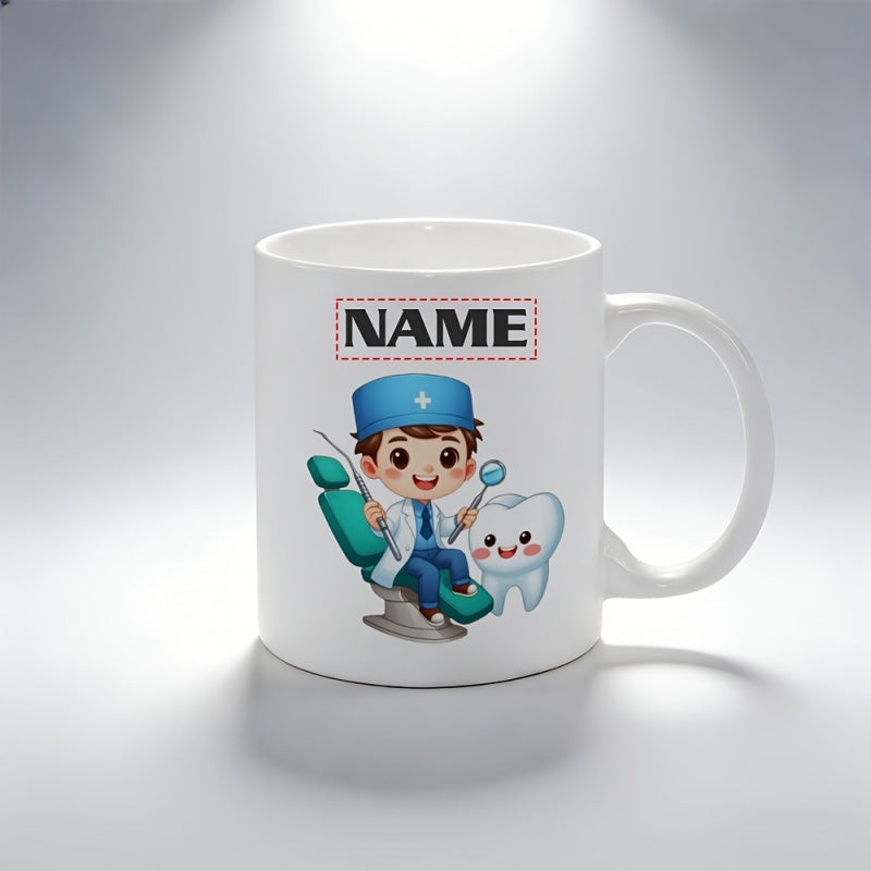Tailorly White Ceramic 11 oz Mug - dental themed， q version， chair， dental tools， name text engraving