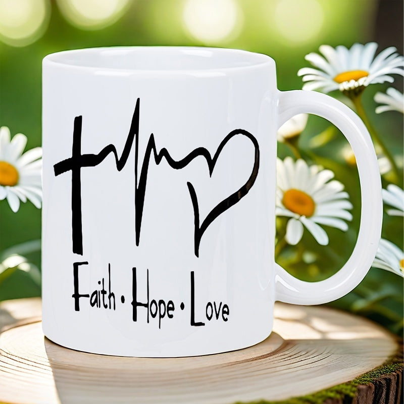 Tailorly White Ceramic 11 oz Mug - faith love heartbeat