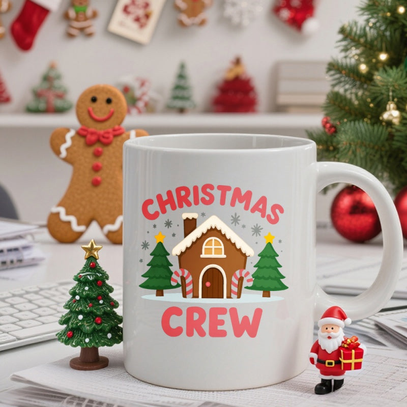 Tailorly White Ceramic 11 oz Mug - gingerbread house and snowflakes