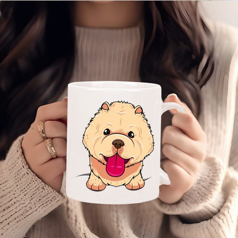 Tailorly White Ceramic 11 oz Mug - cute plush dog with tongue face