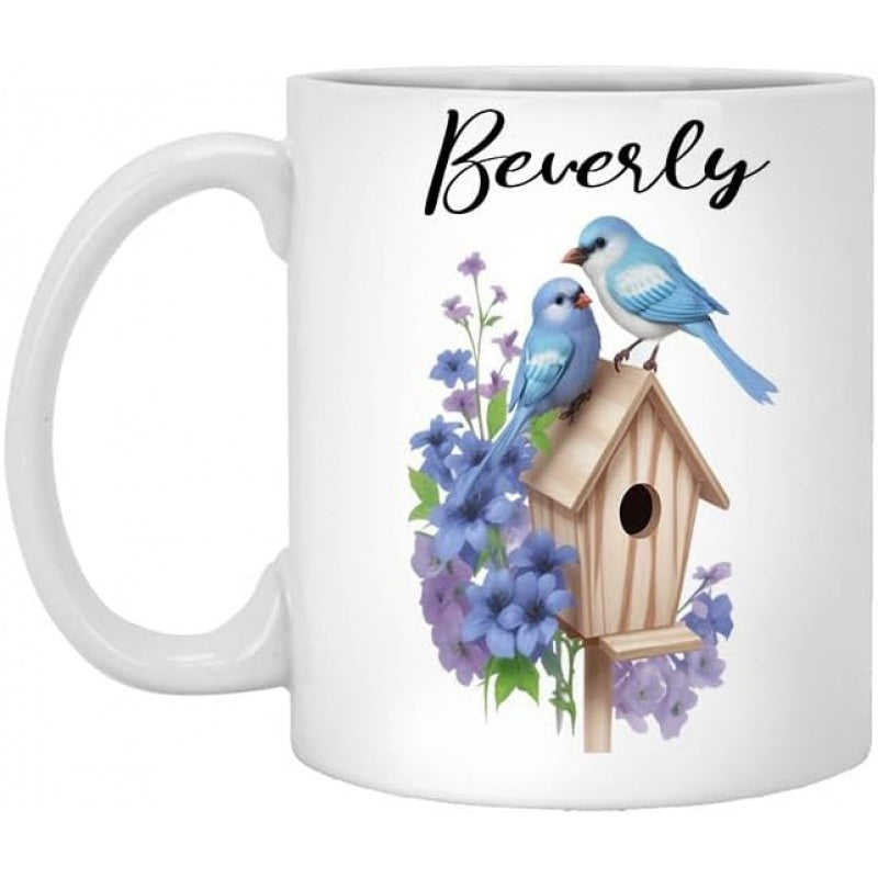 Tailorly White Ceramic 11 oz Mug - birdhouse， heart