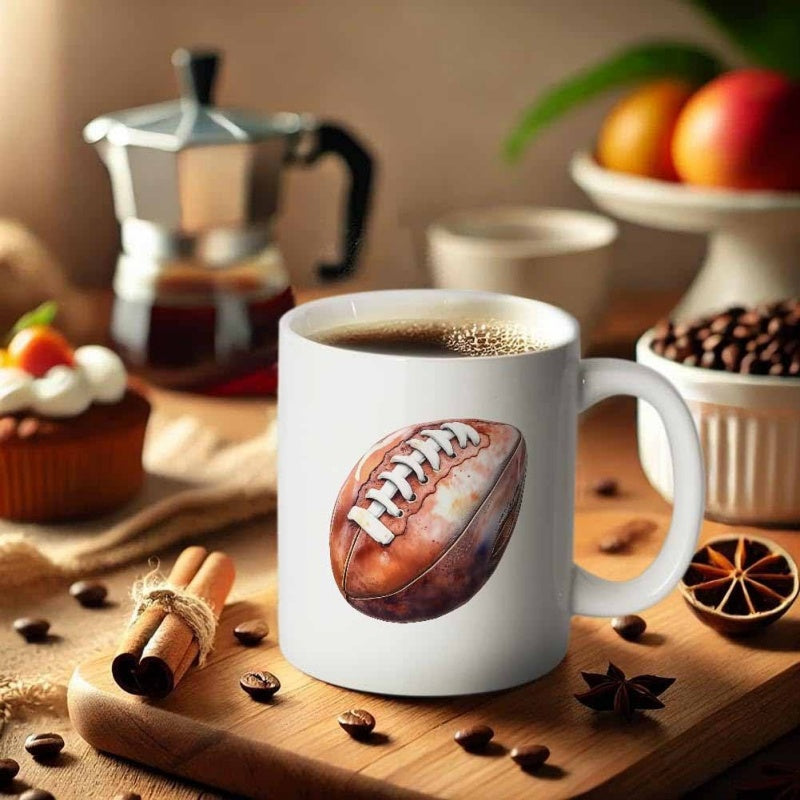 Tailorly White Ceramic 11 oz Mug - american football vintage rustic leather ball print