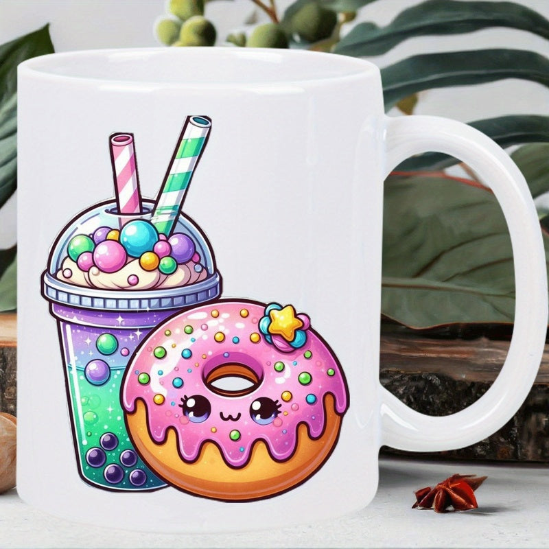 Tailorly White Ceramic 11 oz Mug - donut with sprinkles