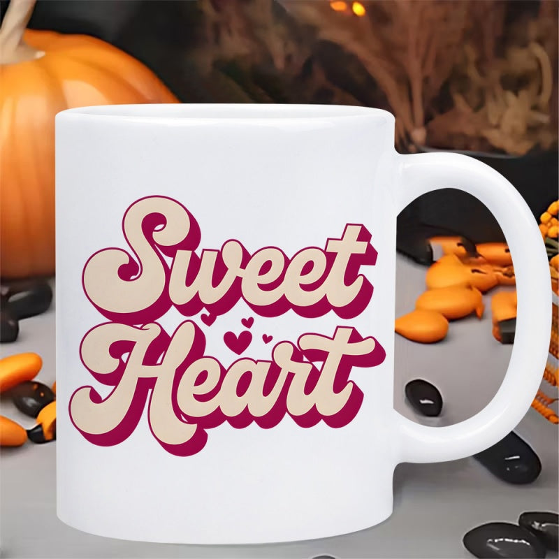 Tailorly White Ceramic 11 oz Mug - cute sweet heart text heart pattern