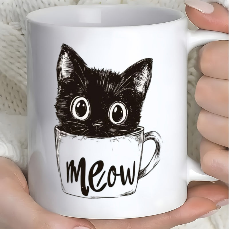 Tailorly White Ceramic 11 oz Mug - a cute black kitten in a cup