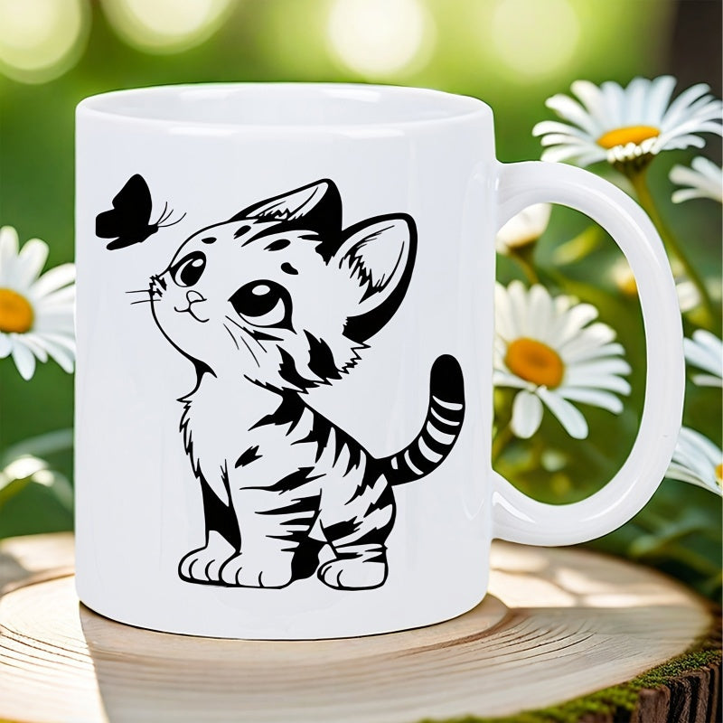 Tailorly White Ceramic 11 oz Mug - whimsical kitten adventure