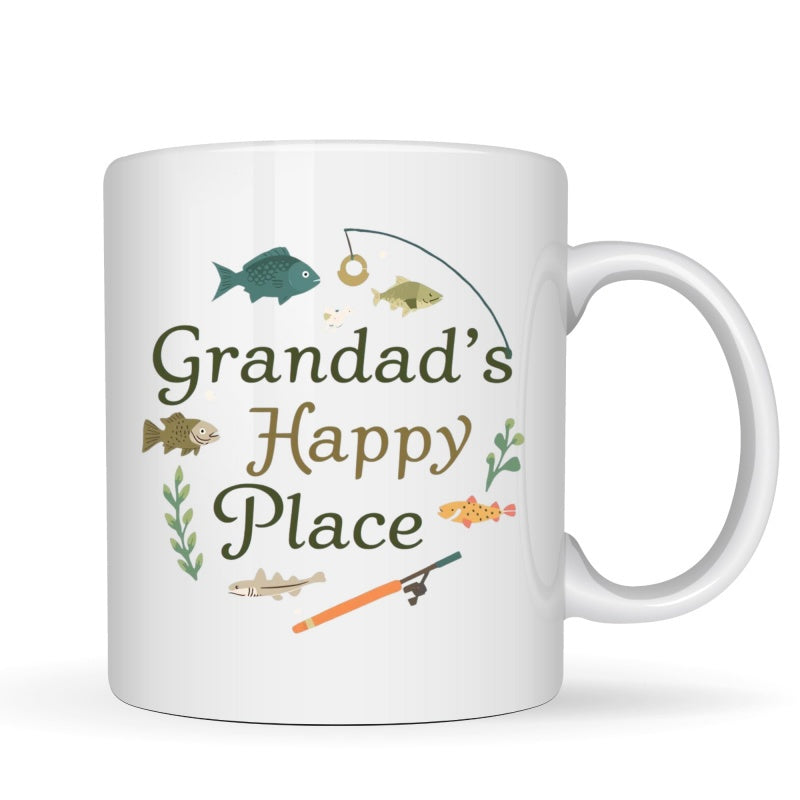 Tailorly White Ceramic 11 oz Mug - fishing theme fish and rod design