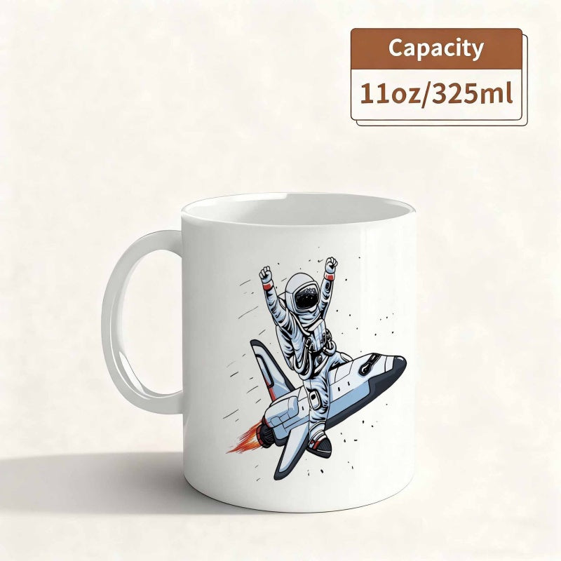 Tailorly White Ceramic 11 oz Mug - astronaut riding