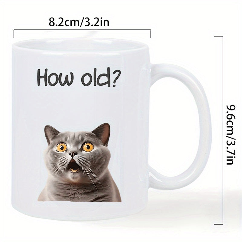 Tailorly White Ceramic 11 oz Mug - british shorthair cat and grey tabby