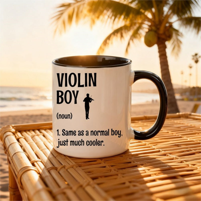 Tailorly Black Accent 11 oz Mug - text and a silhouette of a violin