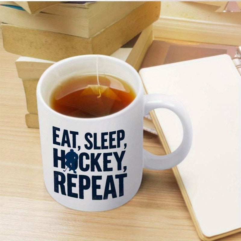 Tailorly White Ceramic 11 oz Mug - hockey goalie defense design