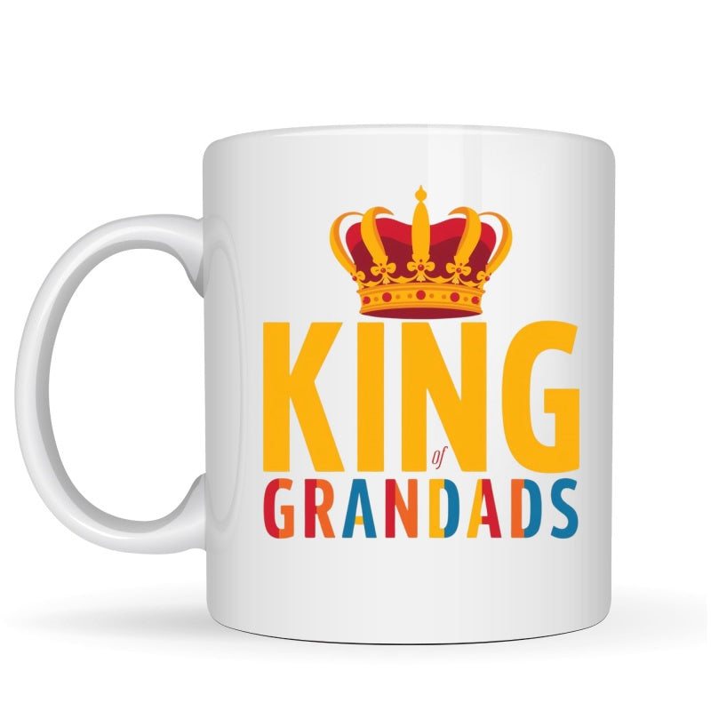 Tailorly White Ceramic 11 oz Mug - king of grandads text with coffee mug illustration