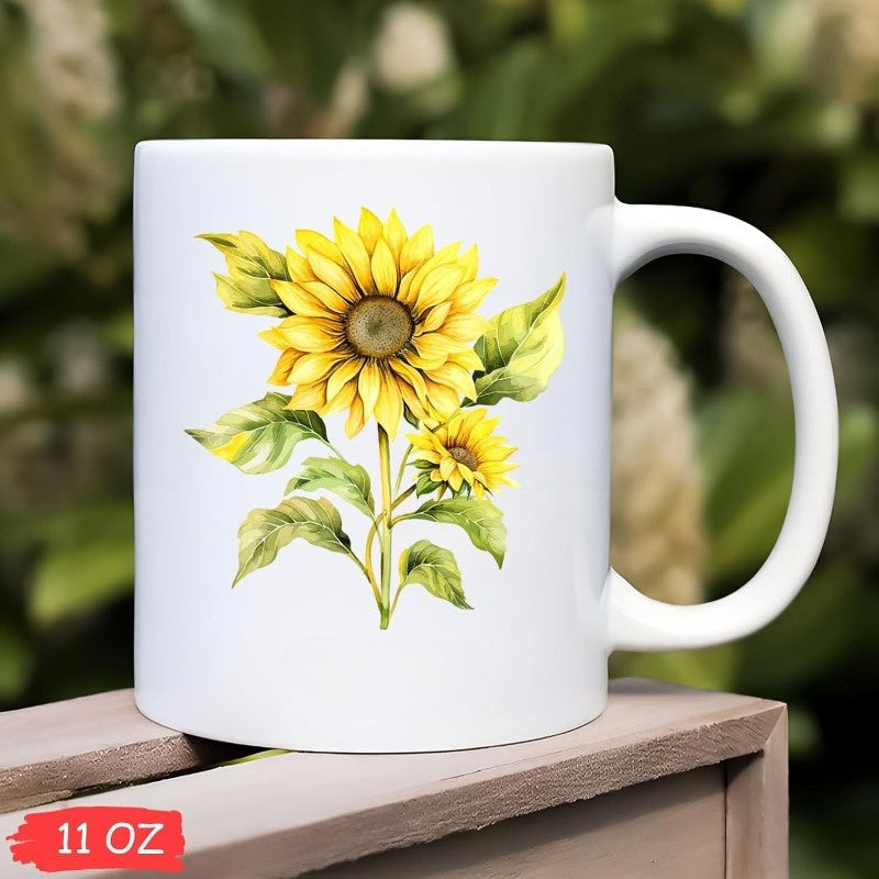 Tailorly White Ceramic 11 oz Mug - sunflower