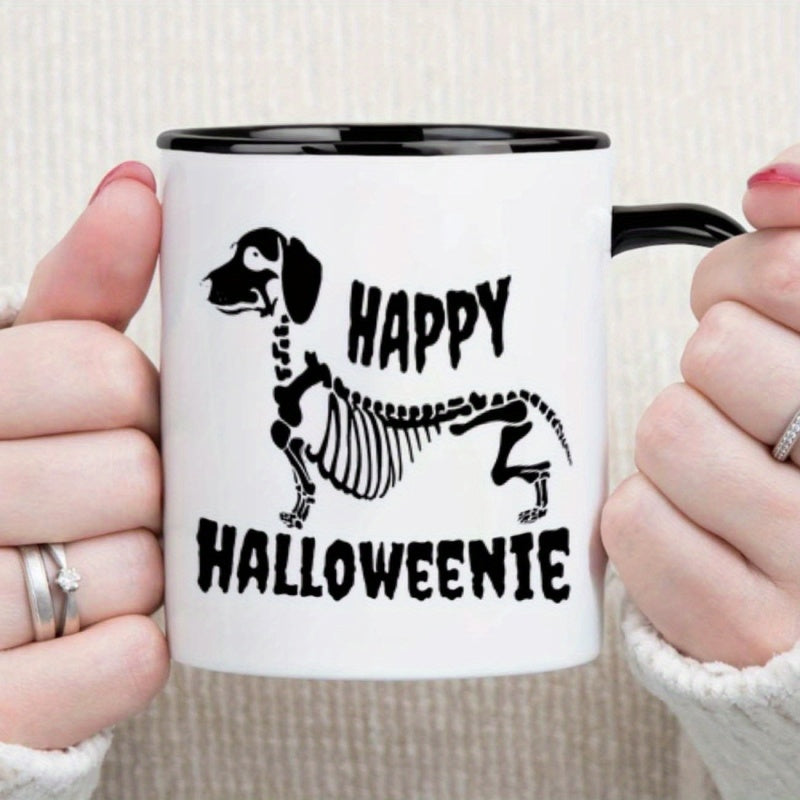 Tailorly Black Accent 11 oz Mug - 1pc home or golf happy dog skeleton mug 11oz ceramic coffee cup with black holiday birthday christmas or