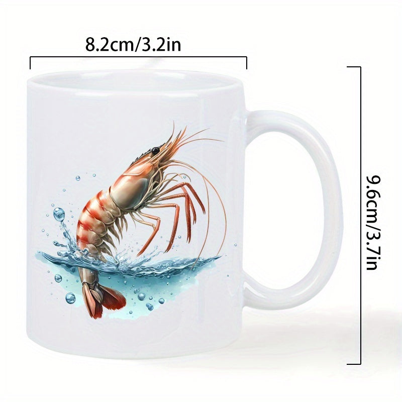 Tailorly White Ceramic 11 oz Mug - cute shrimp design