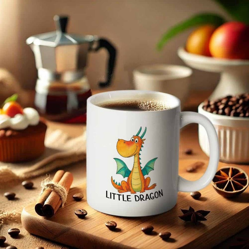 Tailorly White Ceramic 11 oz Mug - cute cartoon dragon illustration