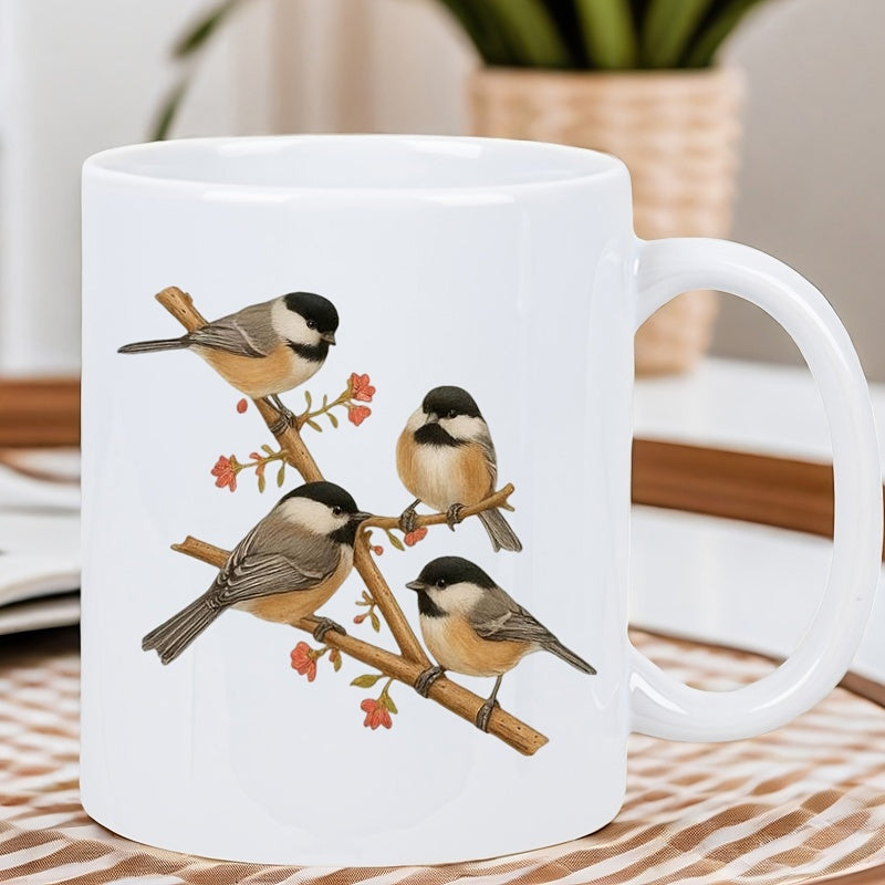 Tailorly White Ceramic 11 oz Mug - a collection of birds on a branch