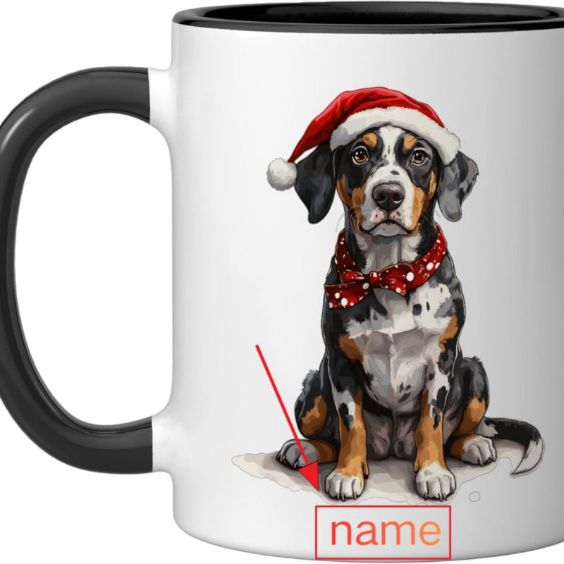 Tailorly Black Accent 11 oz Mug - leopard dog merry christmas